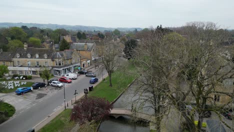 bourton on the water cotswold village uk drone aerial view