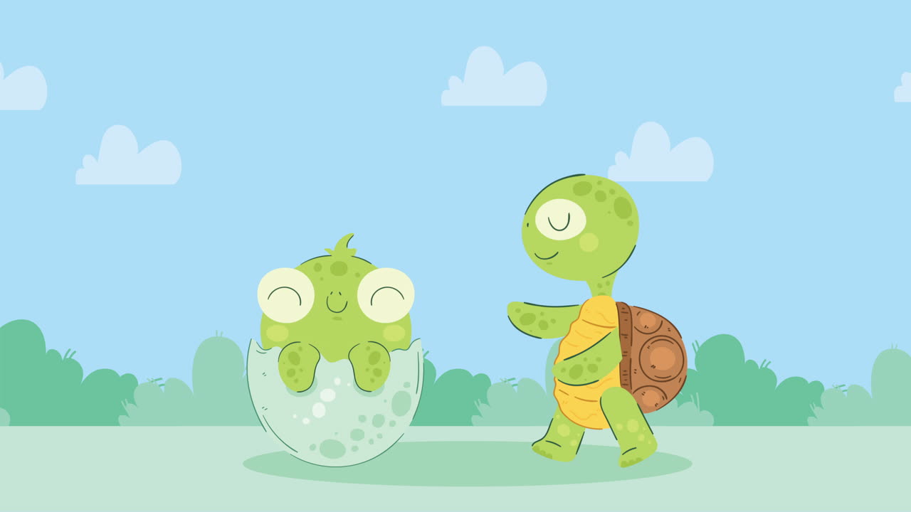 dos tortugas en huevos animación