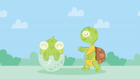 two turtles in eggs animation