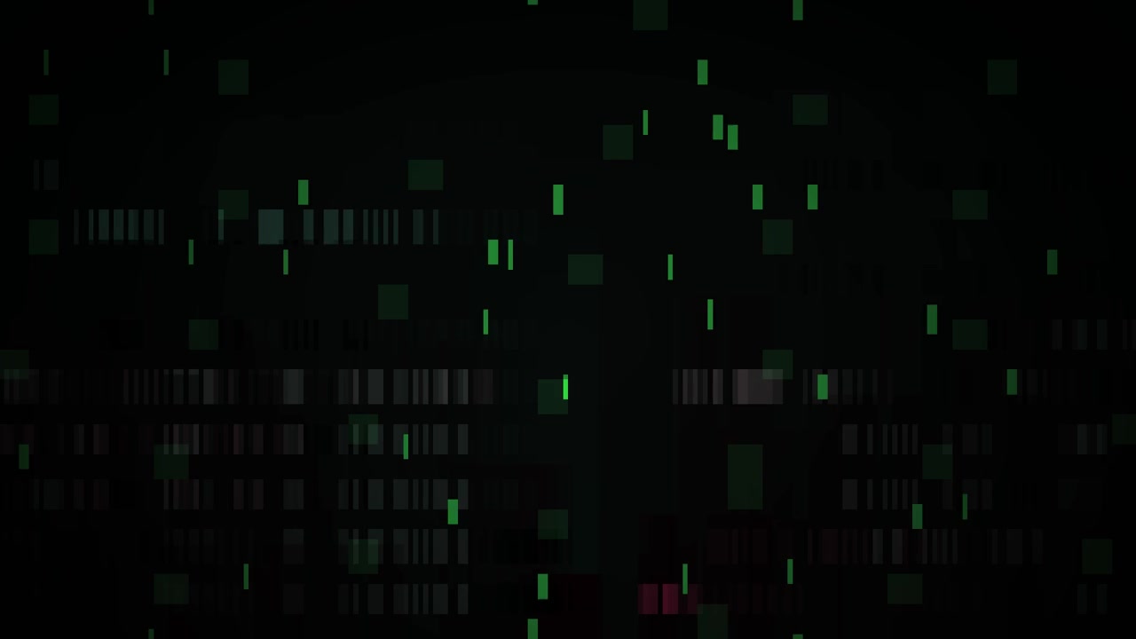 Abstract Digital Data Stream with Green Glitch Effects