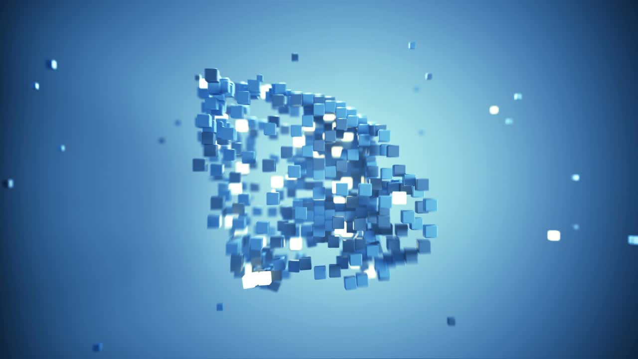 Chaotic flying blue cubes seamless loop 3D animation