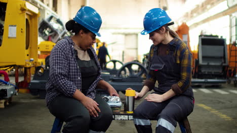 workers on a break in the factory