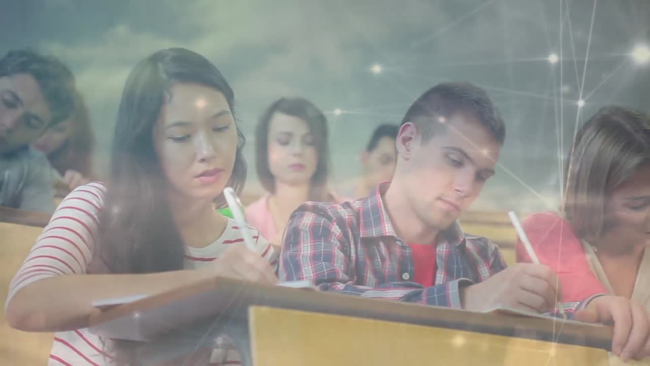 강의 중에 다양한 학생들의 수업에 대한 연결 네트워크의 애니메이션