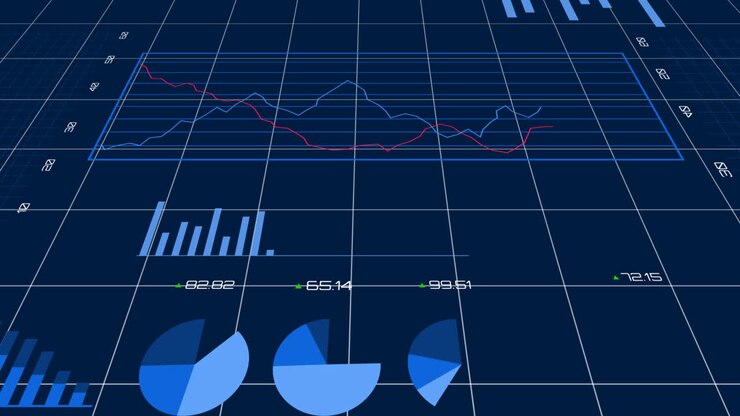 Financial data processing against blue background