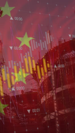 animación de la bandera de china y procesamiento de datos sobre el sitio de construcción