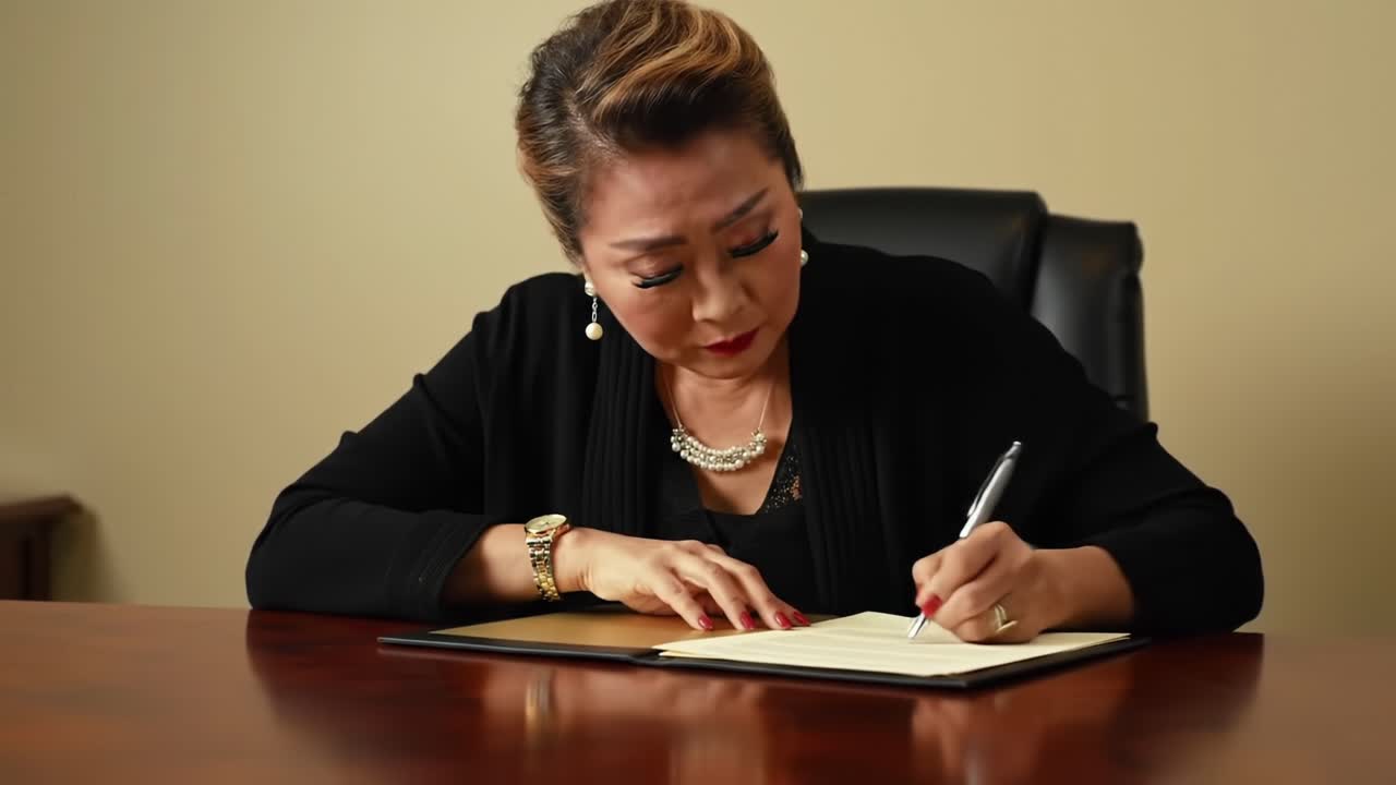Focused Businesswoman Writing Notes in Professional Setting, Exuding Determination and Poise While Engaged in Essential Tasks at Her Desk