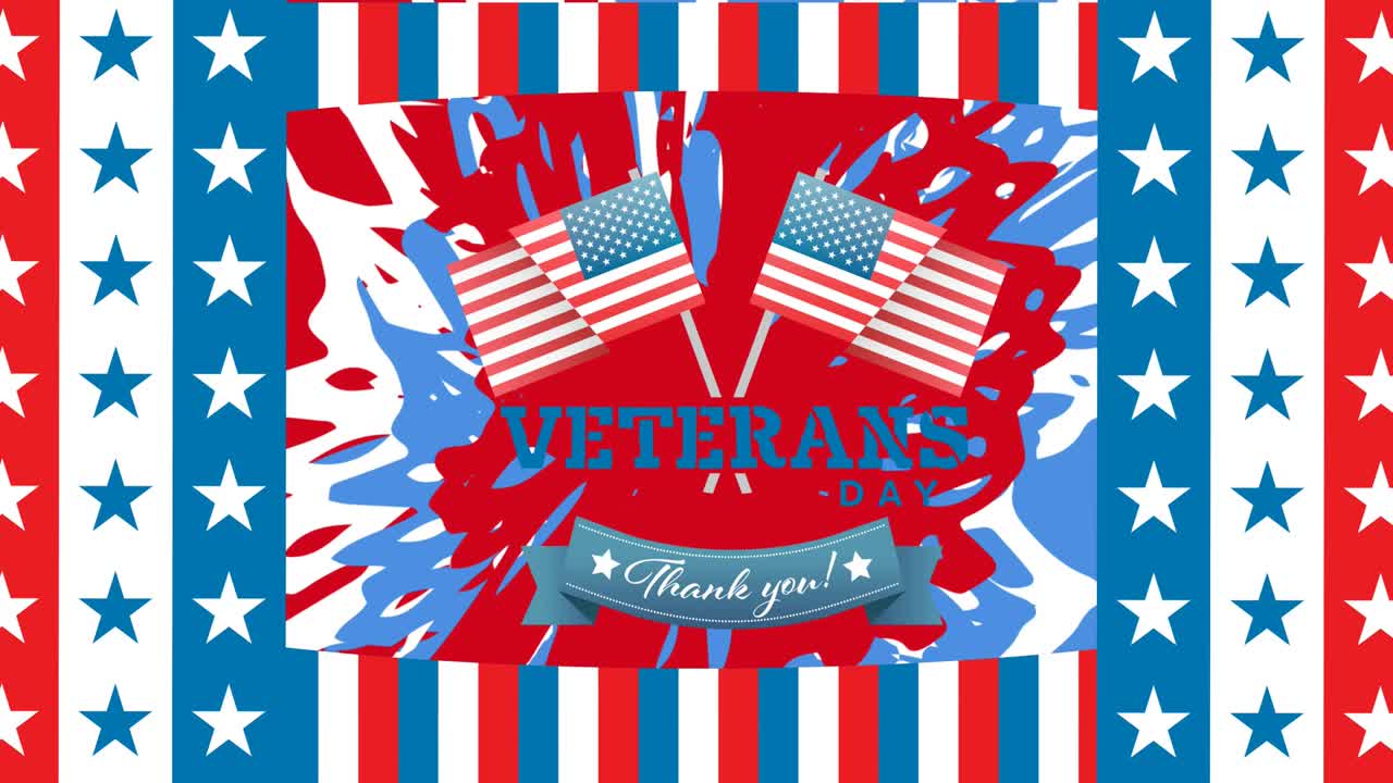 참전용사들의 축하날 애니메이션 미국  ⁇ 발과 별과 줄무 ⁇  패턴을 가진 텍스트