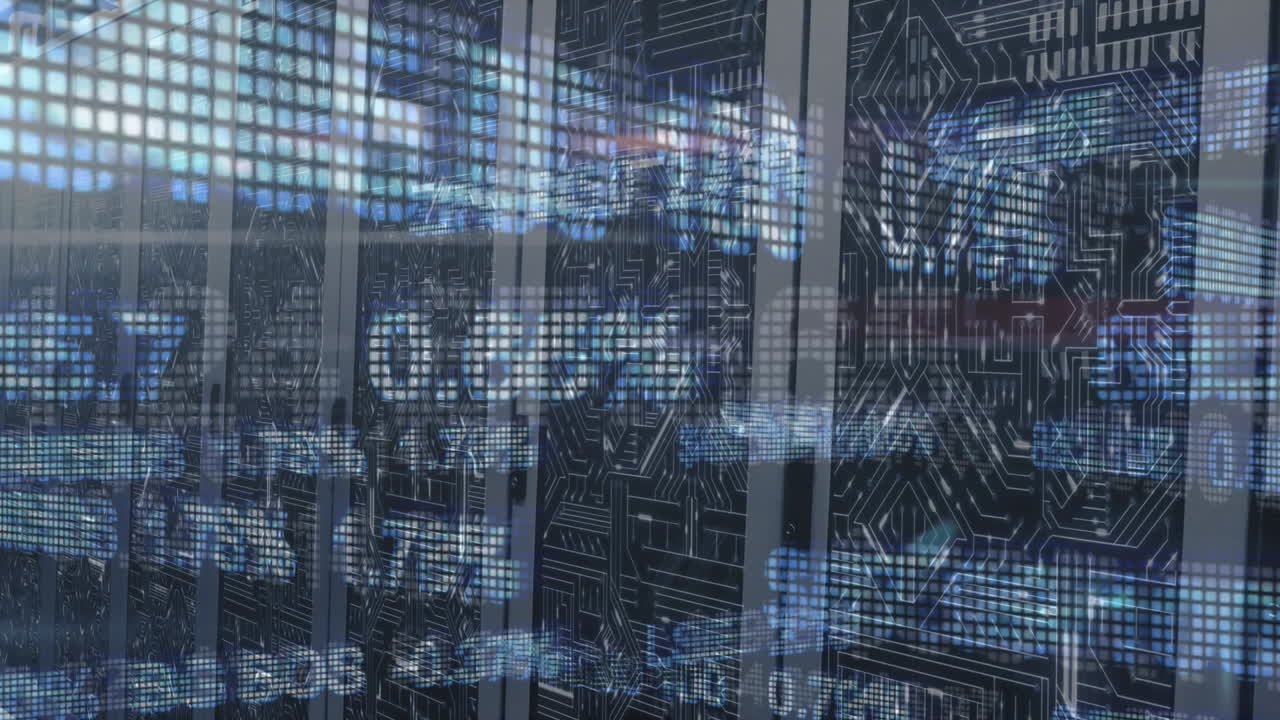 animación digital del flujo de datos en una sala de servidores, que ilustra la red global de internet.