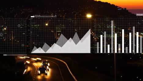 animación del procesamiento de datos financieros sobre el paisaje urbano