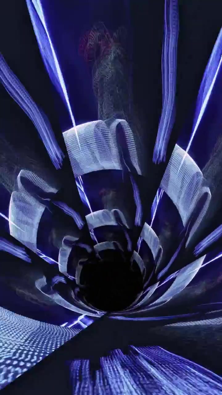 Abstract Blue and White Digital Tunnel with Flowing Light Patterns