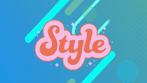 animation of style text and abstract shapes moving over blue background