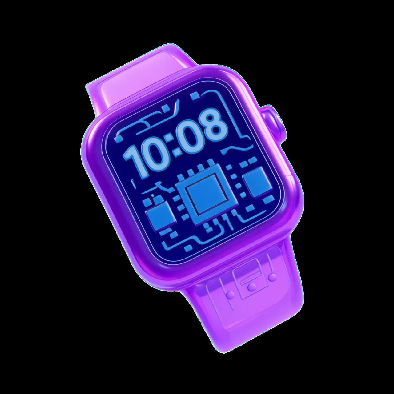 Futuristic purple smartwatch technology animation isolated asset, transparent 4K video, alpha