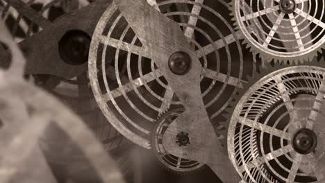 conceptual animation of metallic gears rotating, with some smoke