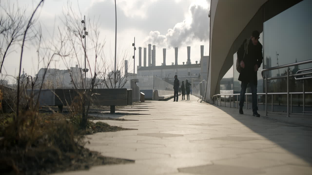 Urban Park with Power Plant in the Background