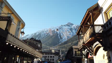 mountain view from the centre of chamonix city in france during a sunny day