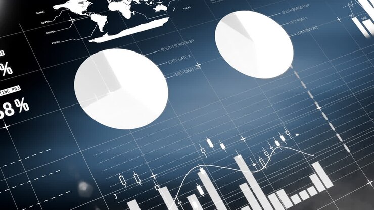 Digital animation af finansiel og statistisk databehandling mod blå baggrund