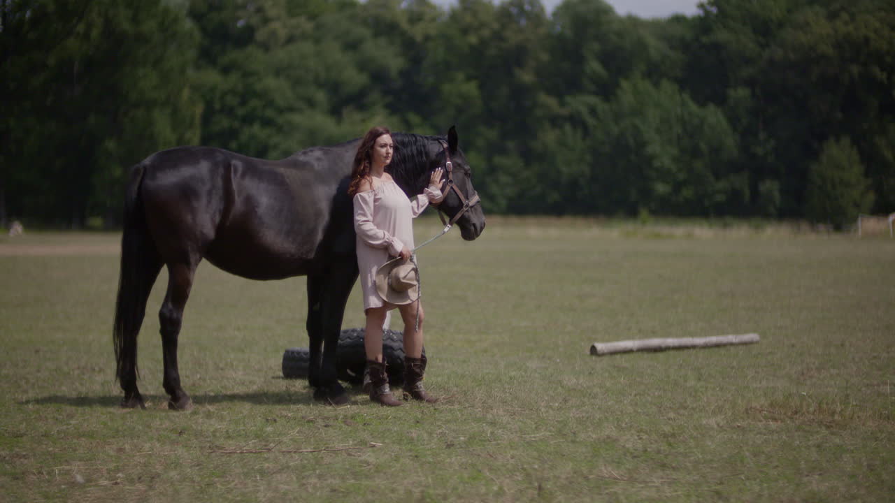 Woman with a Horse in a Field