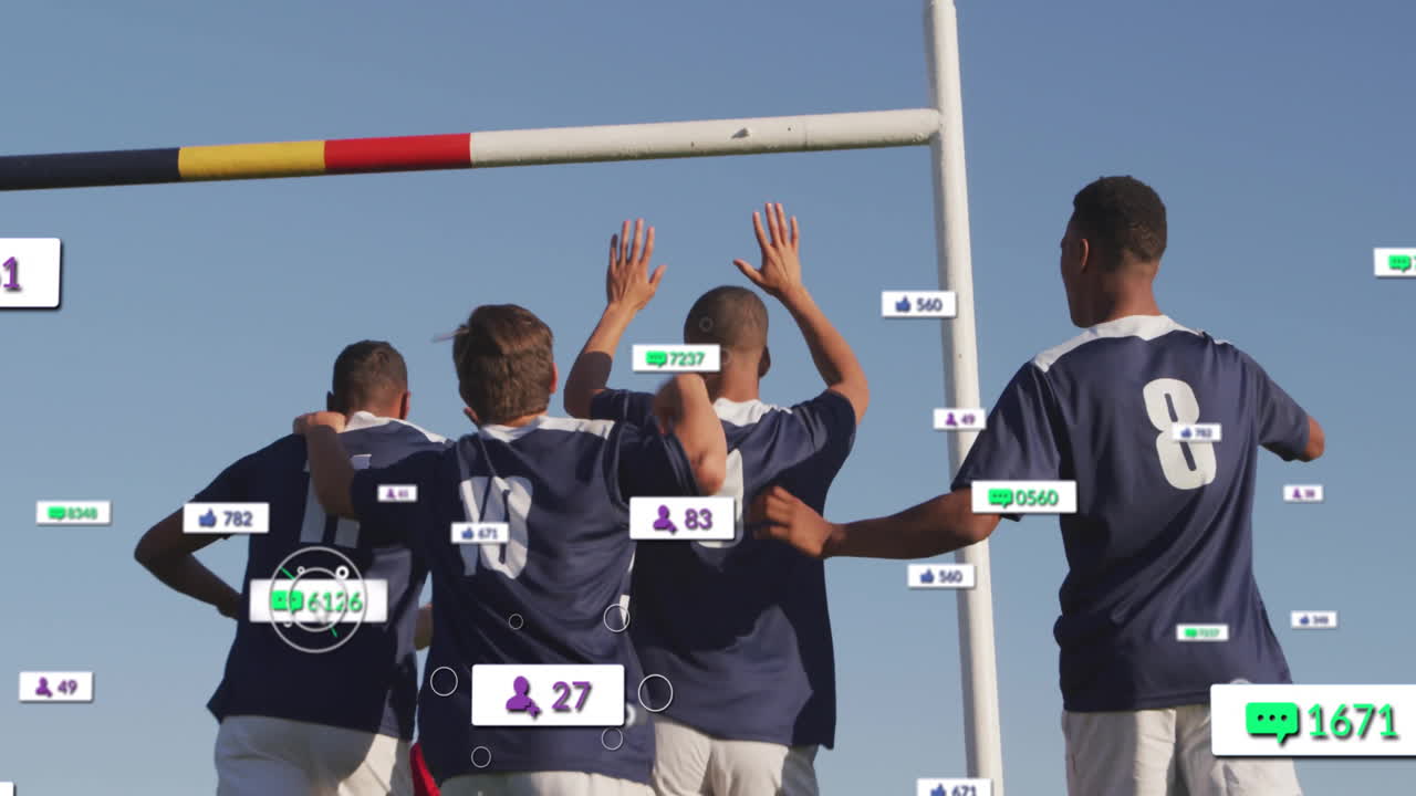 다양한 럭비 선수에 대한 아이콘의 애니메이션과 데이터 처리