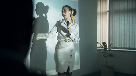 woman giving a presentation