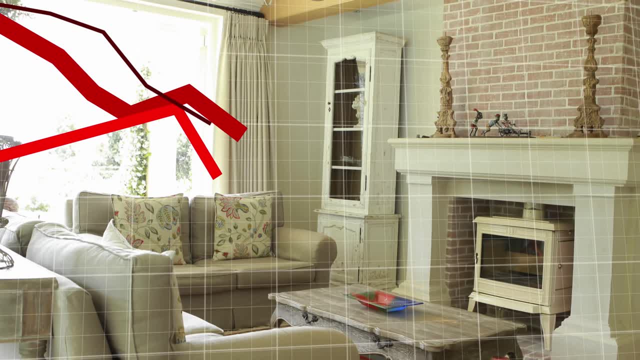 재정적 곡선이 거실 위로 떨어집니다.