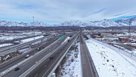 spaghetti bowl interchange in salt lake city in white winter landscape