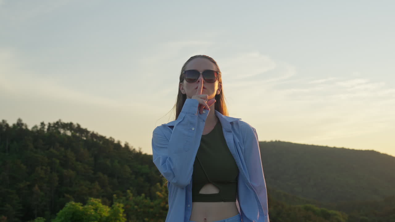 Young Woman be silent sign