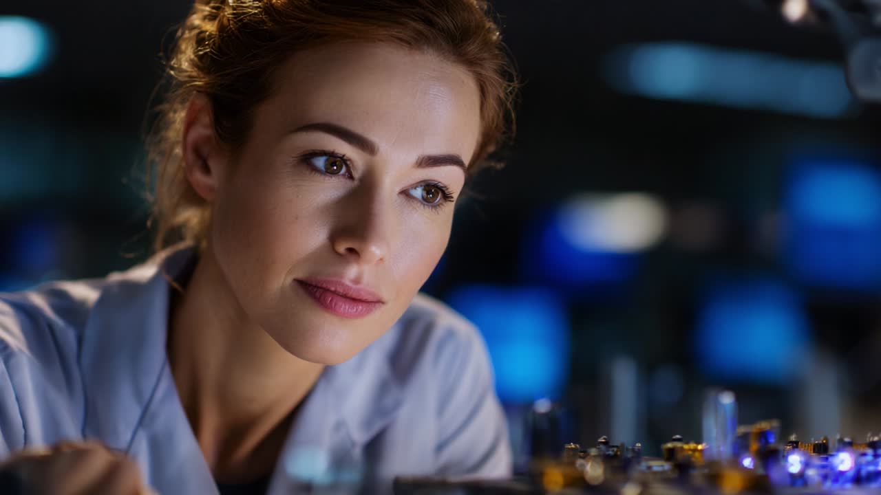 In a focused laboratory setting, a determined scientist examines intricate equipment, showcasing dedication and attention to detail while exploring the complexities of scientific research and technology