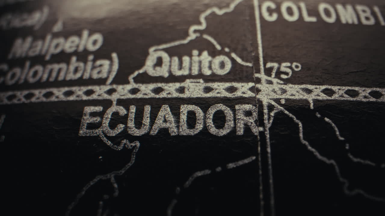 Close-up of a world map showing Ecuador