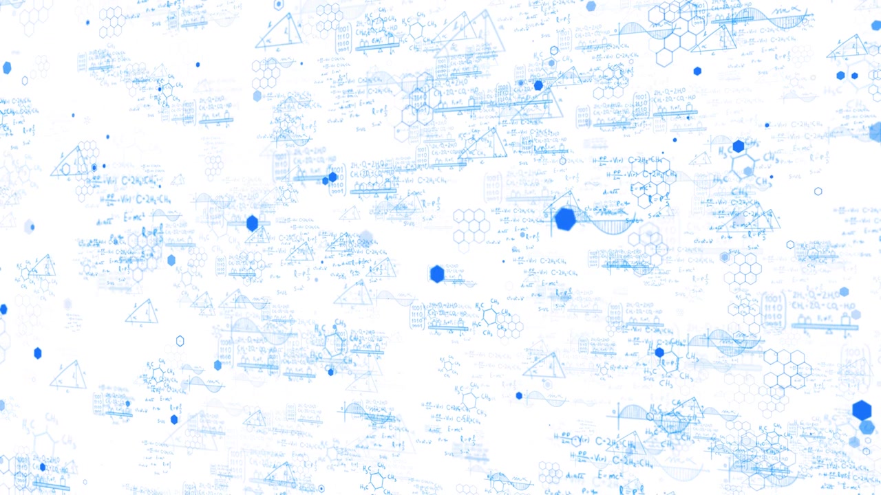 Scientific equations education visual light blue chemistry sketches physics formulas hexagon