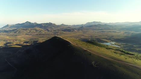 aerial view of mountainous landscape with path