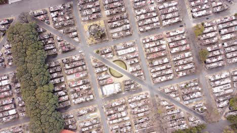 aerial top down shot showing graveyard cementerio de la chacarita in buenos aires