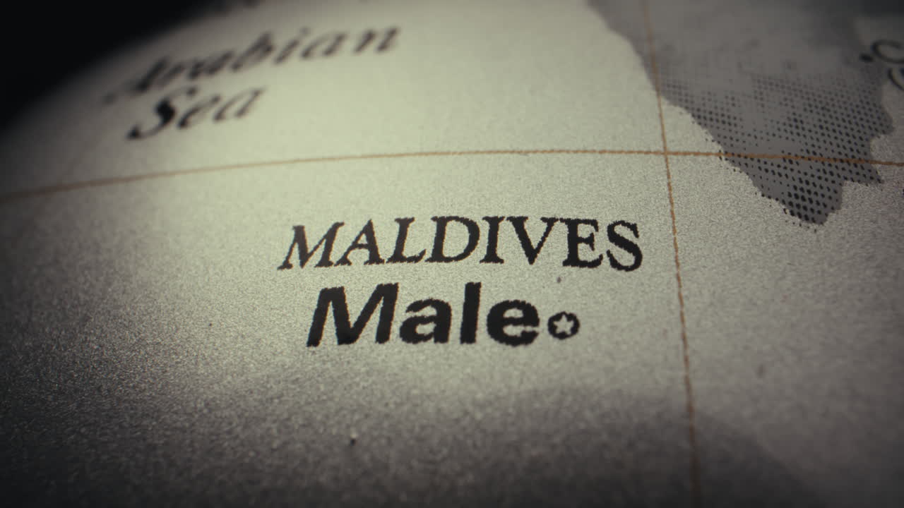 Close-up of the Maldives on a world globe