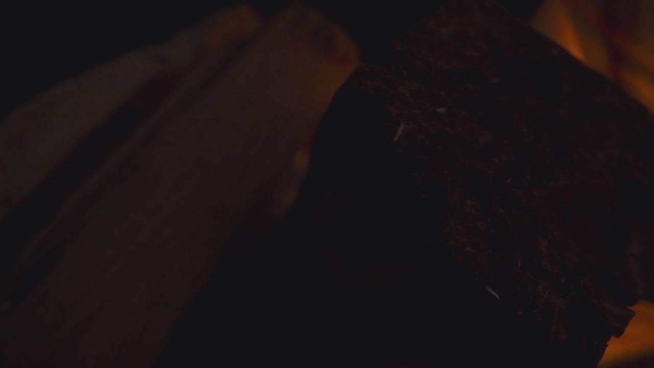 cerrar las llamas del fuego hecho de troncos de madera que queman en la chimenea en el hogar