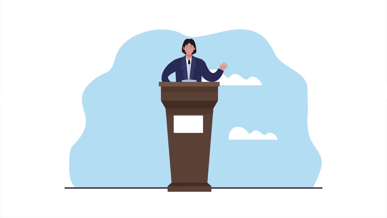 animación del día de las elecciones con el candidato en el podio de discursos