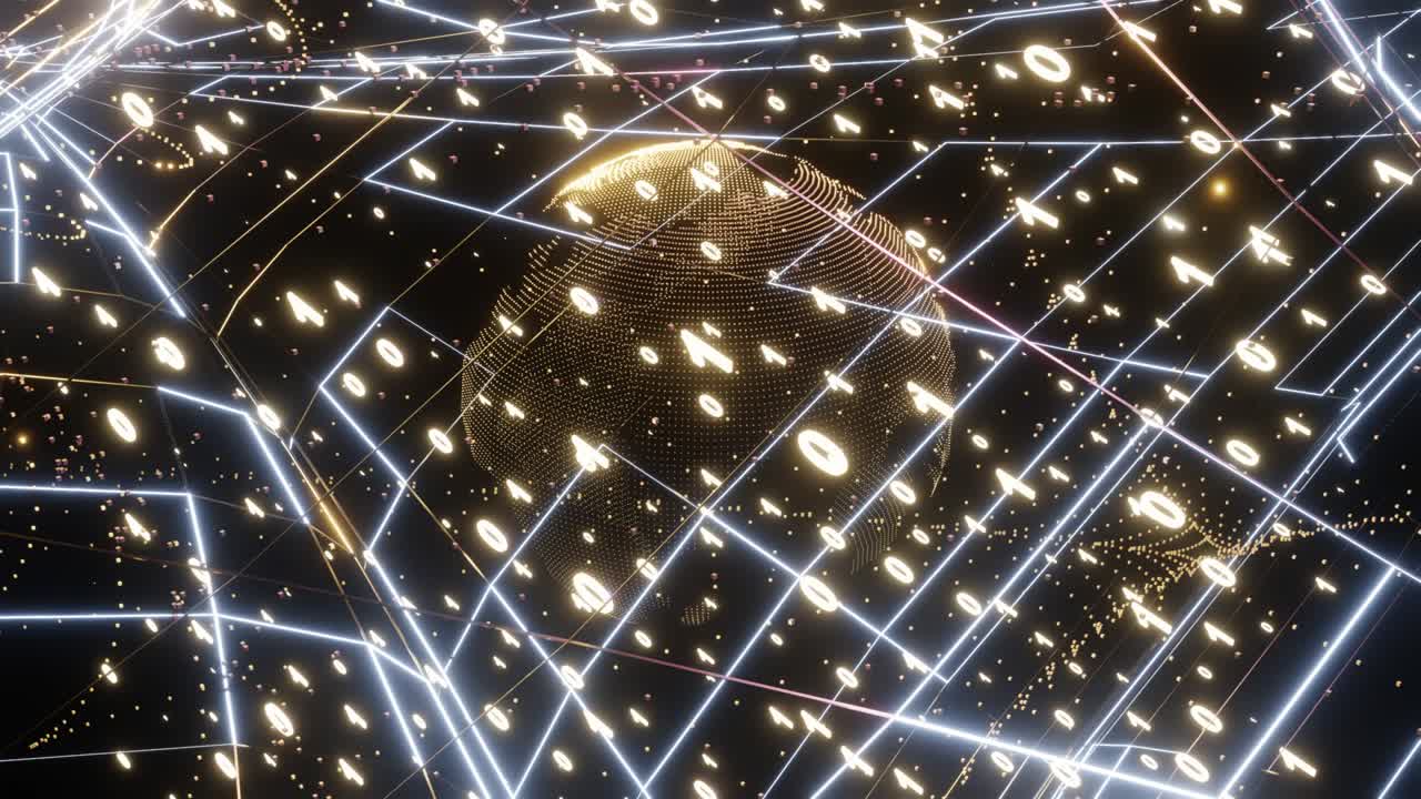 4k 예술 인포그래픽 이진 숫자 터널 및 지구 지구 회전 기술 네트워크 데이터 연결