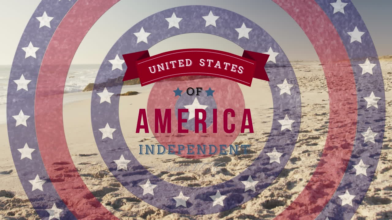 회전하는 원과 해변의 전망에 대한 독립의 날 텍스트에 별