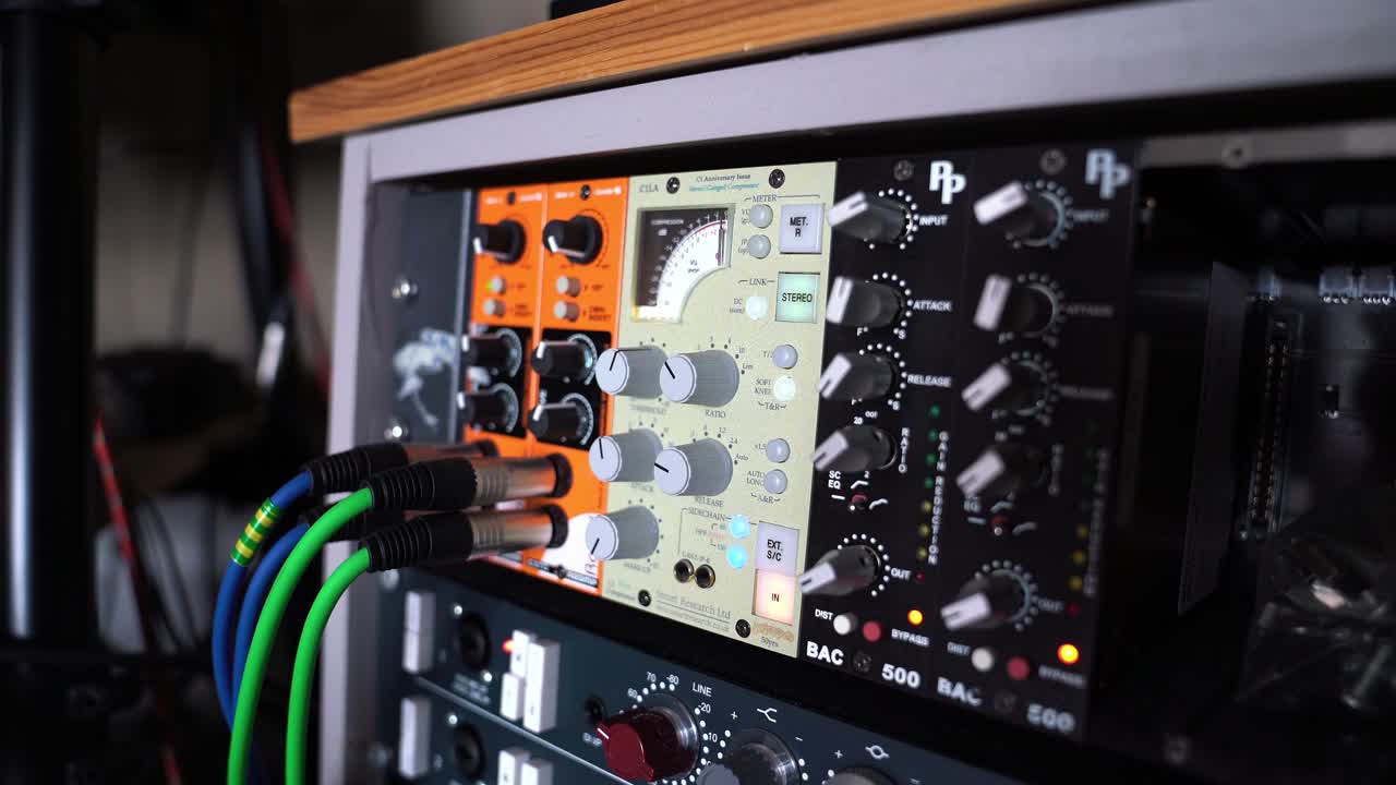 Static shot of an instrument amplifier inside a music studio on the Hebrides