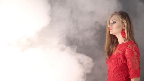 belleza mujer en la niebla
