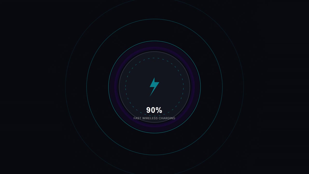 Digital Fast Wireless Charging Progress Indicator on Dark Background