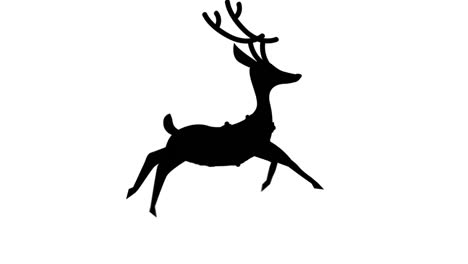 digital animation of black silhouette of reindeer running against white background