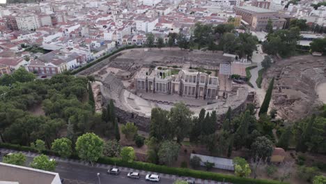 Ancient-unesco-site-of-Roman-Theatre,-aerial-panorama