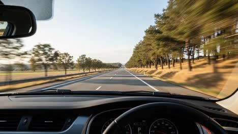pov driving on a scenic highway lined with trees