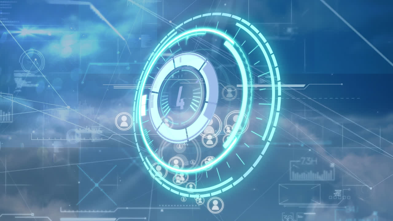 데이터와 구름 위의 아이콘을 계산하는 처리 서클의 애니메이션