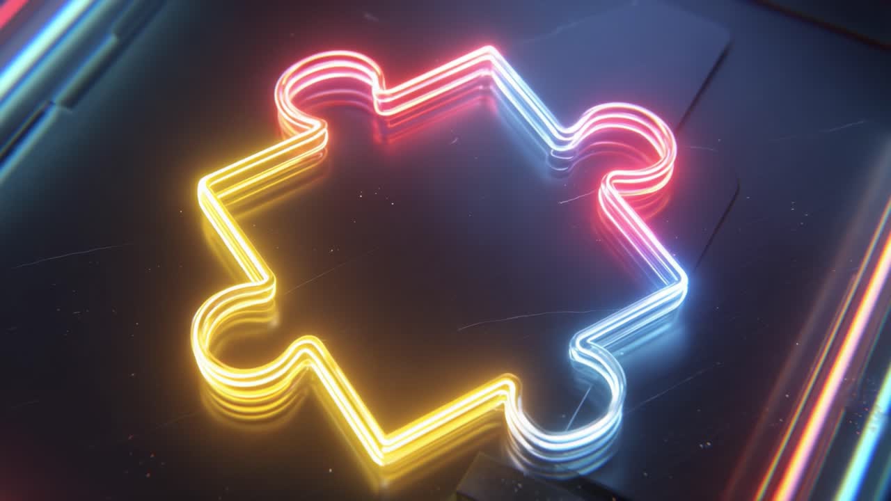 Vibrant Digital Puzzle Piece Glowing Against a Dark Background, Capturing the Essence of Connectivity and Problem-Solving in a Visually Striking Design