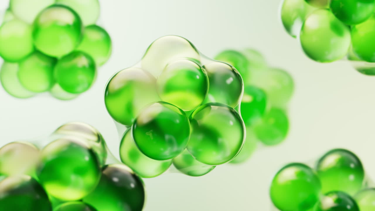 Transparent green bubbles background, 3d rendering