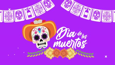 celebración del día de los muertos con la calavera usando sombrero