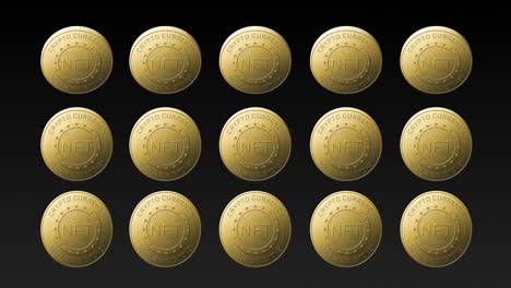 animación de filas de monedas nft doradas girando sobre fondo negro