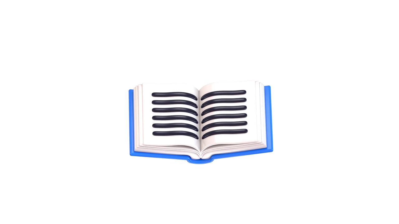 Animazione 3D di un libro aperto che ruota su sfondo bianco