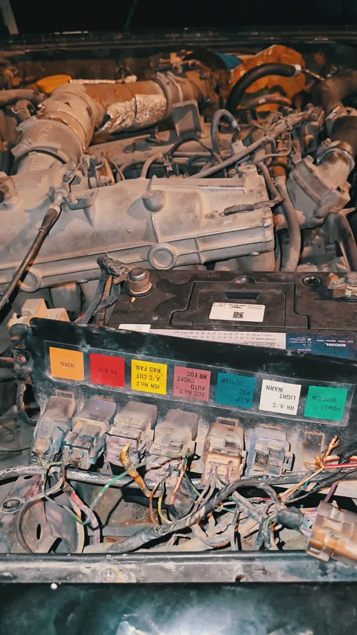 un vistazo al interior del motor y la caja de fusibles de un suv nissan patrol de los años 90