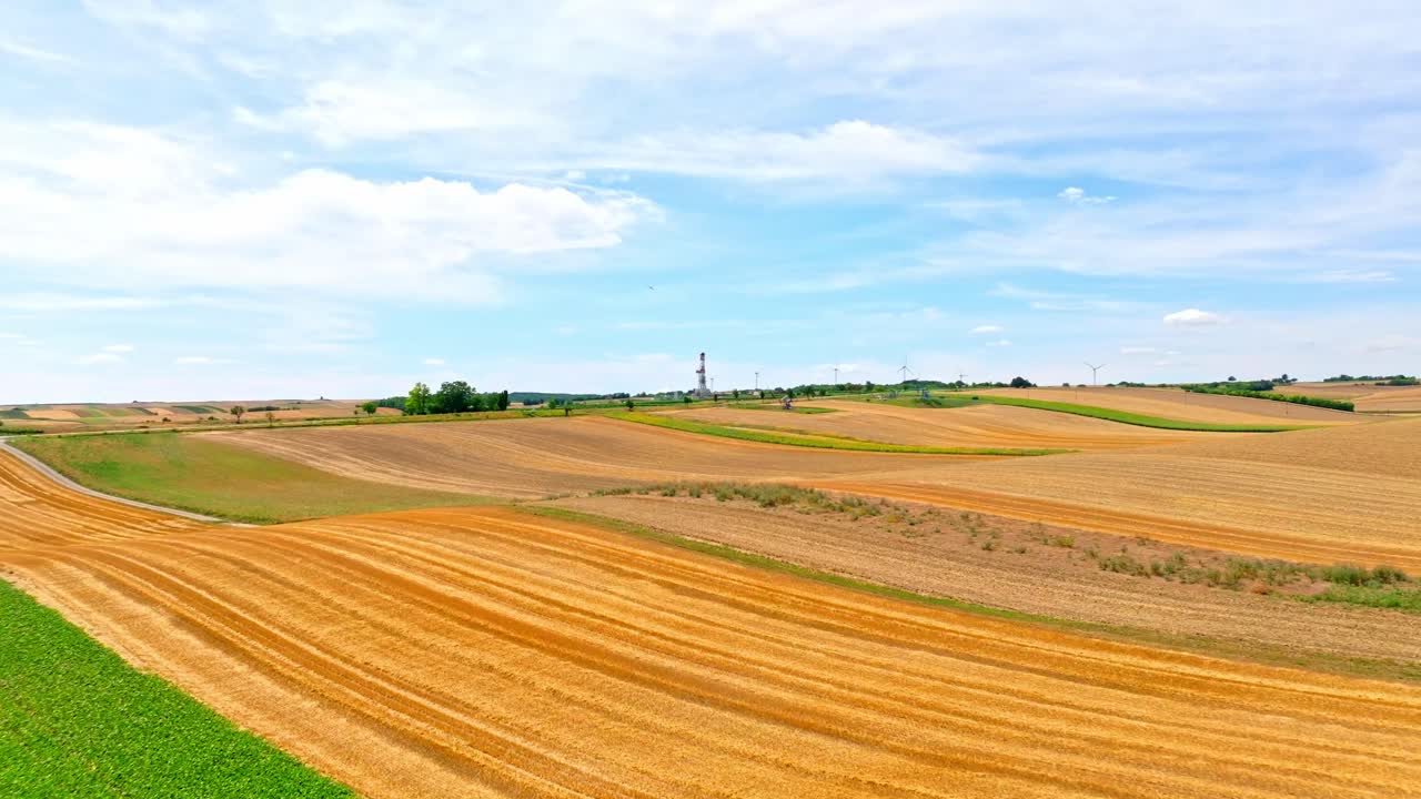 Flying Towards Oil And Gas Land Rig In Austria - drone shot